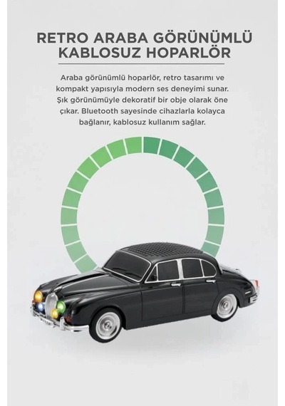 Delux Serisi Torima Bluetooth Hoparlör Retro Araba Tasarımlı Ws-596 Siyah Cihazı Arkadaşa Ev