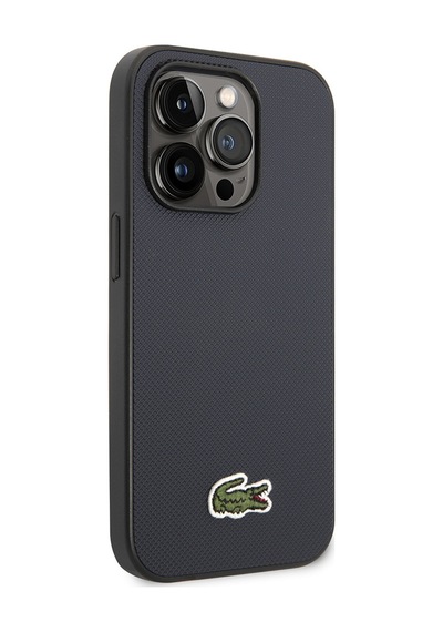 Apple Uyumlu iPhone 14 Pro Max Kılıf Lacoste Lisanslı Pu Pike Desenli İkonik Timsah Dokuma Logolu Lacivert