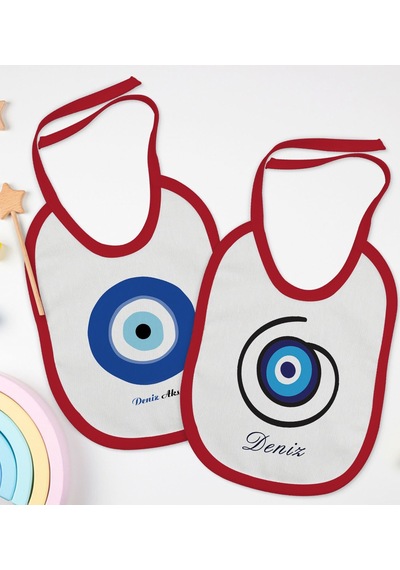 BK Kids Kişiye Özel Nazar Boncuğu Tasarımlı 2’li Kırmızı Mama Önl Kırmızı