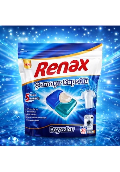 Renax Çamaşır Kapsülü 30 Yıkama 5 Faktörlü Beyazlar