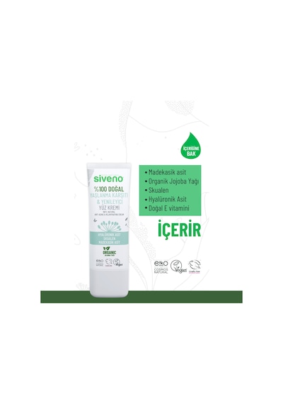 Siveno Doğal Yüz Kremi Hyaluronik Asit Aydınlatıcı Yenileyici Canlandırıcı 30 ML