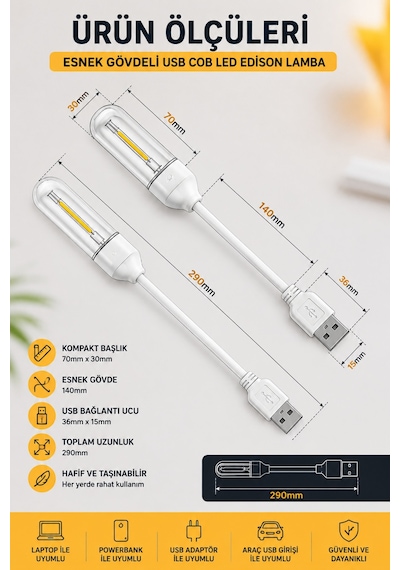 Usb Led Kitap Okuma Lambası Esnek Usb Masa Lambası Laptop Powerbank Uyumlu Günışığı Gece Işığı Beyaz
