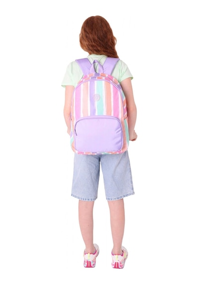 Kaukko Rainbow Kız Çocuk Üç Bölmeli İlkokul Ve Ortaokul Çantası - Mor Çok Renkli Çizgili - K1801 Pembe - Mor