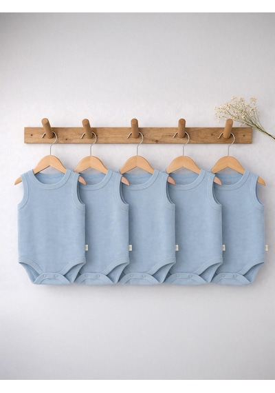 Civil Baby Organik 5 Li Sıfır Kol 3-9 Ay Çıtçıtlı Badi - Mavi
