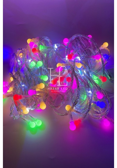 10 Metre Rgb Beyaz Flaş Çakar Top Led Animasyonlu Şeffaf Kablolu Dekoratif Led Işık Yılbaşı Süsü Çok Renkli
