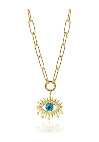 Lunarie Göz Figürlü Nazar Vintage Kolye 14k Gold Çerçeve Işınsal Altın