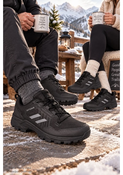 Muggo Torvex Kalın Taban Bağcıklı Kışlık Unisex Outdoor Trekking Bot Siyah
