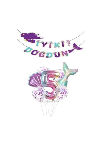 Deniz Kızı Folyo Set Konsept Doğum Günü Balon Zincir 5. Set