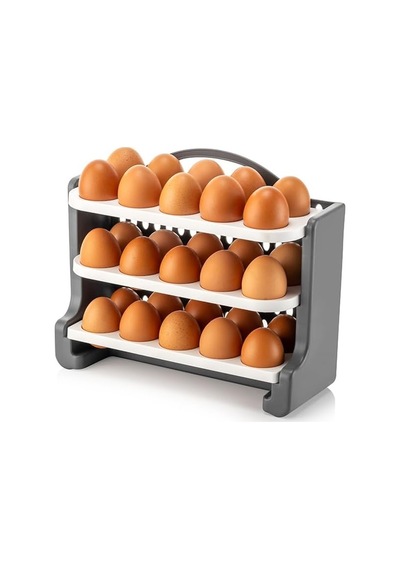 Stile Cucina 30 Bölmeli Yumurtalık, 3 Katlı Yumurta Saklama Rafı, Beyaz Antrasit, Plastik, 28.4x23x10.2 Cm Diğer