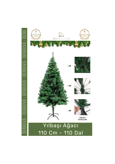 Premium Kutu Süsleme Seti Yılbaşı Çam Ağacı Renkli Işığı Yeni Yıl Süsleri Noel Paketi 110 Cm 110 Dal