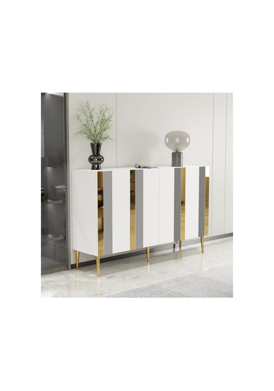 Forest 120 Cm Konsol Tv Sehpası Çok Amaçlı Dolap Beyaz-altın Beyaz-altın