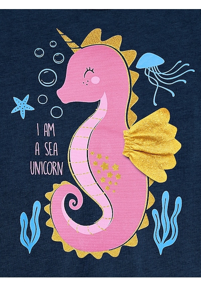 Denokids Denizatı Unicorn Kız Çocuk Lacivert Yazlık Penye Elbise