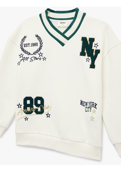 Koton Nakış Detaylı Uzun Kollu V Yaka Sweatshirt Ekru 6skg10245ak Ekru Koton Nakış Detaylı Uzun Kollu V Yaka Sweatshirt Ekru 6skg10245ak Ekru