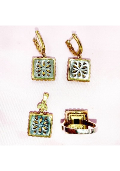 Oriental Kuyumculuk Jewellery Safir Taşlı Gümüş Otantik Set Takım Gümüş