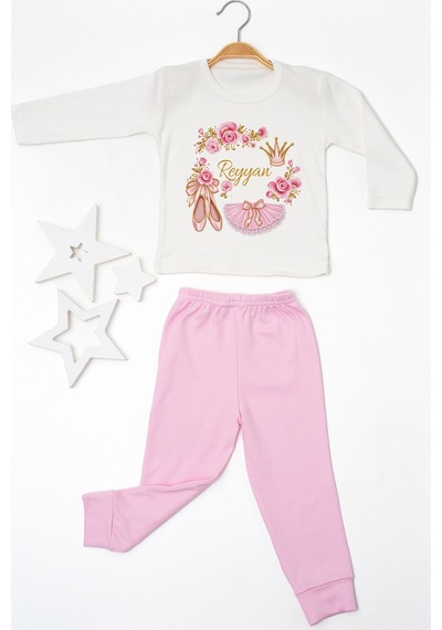Pia Baby İsimli Kız Çocuk Pijama Takımı %100 Pamuk Penye İsme Özel Baskılı Kişiselleştirilebilir Pijama Seti 20904p14pi Krem