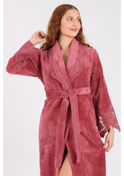 Dantelli Bambu Cotton Triga Bornoz Kiremit