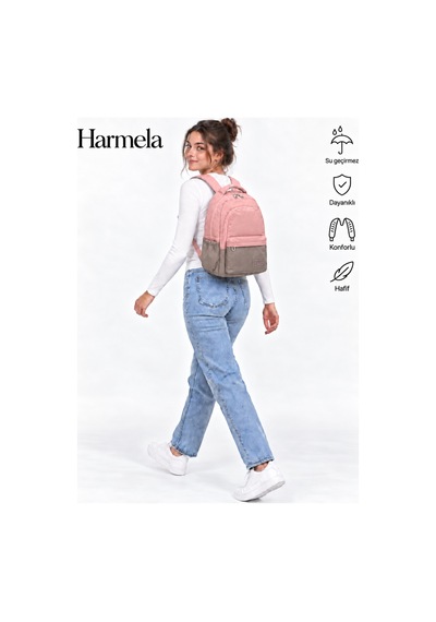 2200 Hafif Kullanışlı Okul Sırt Çantası Unisex Okul Çantası Vizon - 124-Pembe