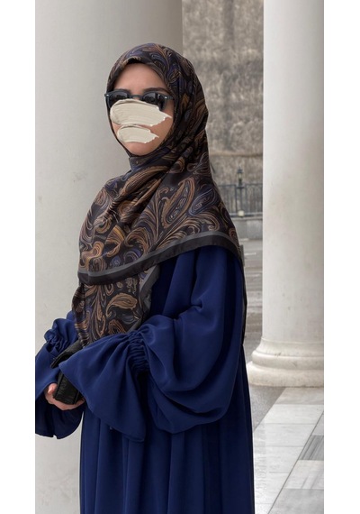 Qalortex Scarf Pamuklu Soft Açelya Desen Eşarp-morcivert Siyah Morcivent-siyah