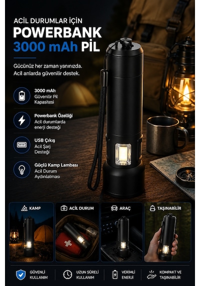 Philips SFL7010R/62 Şarjlı LED El Feneri 1000 Lümen 700 Metre Işın Mesafesi 3000mAh Powerbank Özellikli IPX4 Suya Dayanıklı