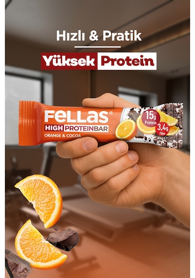 Fellas Yüksek Protein Bar - Portakal & Kakao 45 G x 12 Adet