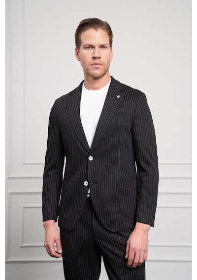 Morven Erkek Siyah Örme Slim Fit Mono Yaka Takım Elbise Dar Kesim 25ms001009001 Siyah
