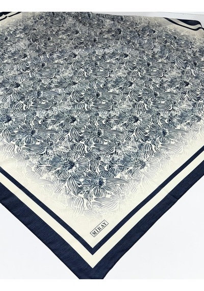 Miray Nevada Büyük Boy Organik Pamuk Eşarp - 120 X 120 - 6731 Lacivert-Krem