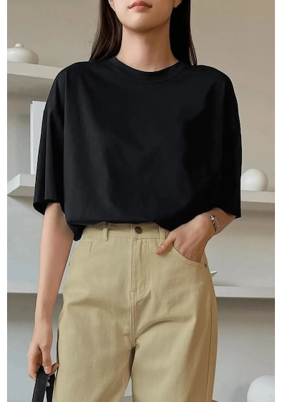 Unisex Siyah Pamuklu Oversize T-shirt Brooklyn Baskılı Siyah