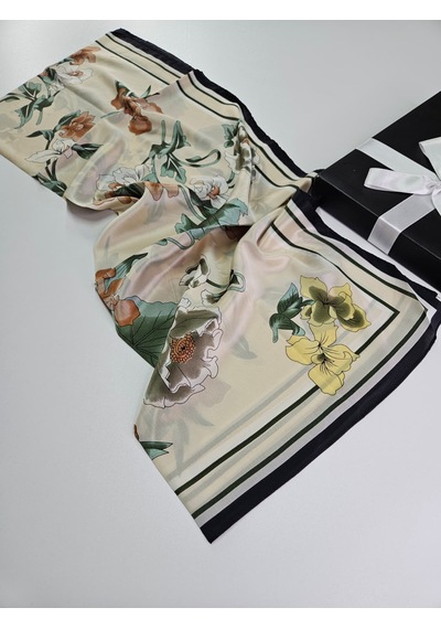 Miorel Scarfs Yeni Sezon Çiçek Desen Vual İpek Şal Fular Silk Scarfs Shawl Hijab Krem