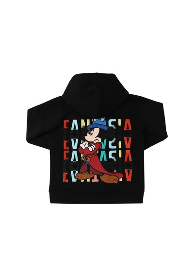 Lolliboomkids Çocuk Unisex Siyah Üzeri Çok Renkli Baskılı Sırt Detay Büyücü Mickey Çok Renkli