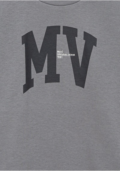 Mavi - Mv Logo Baskılı Kapüşonlu Gri Sweatshirt 6s10054-70098