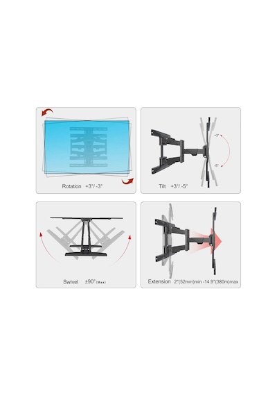 Ayrex Nb North Bayou Tv Duvara Montaj Döner Tv Braketi 45-75 Düz Ekran Tv Vesa İçin Tam Hareket 600x400mm'ye Kadar Y