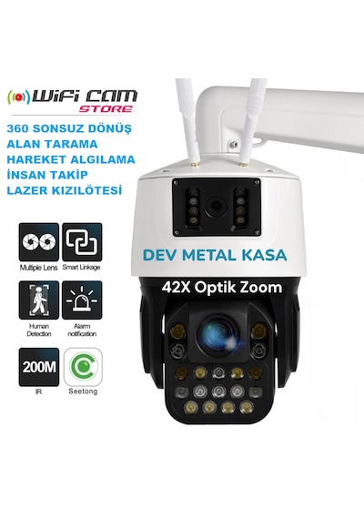 Çift Kameralı 42x Optik Zoom Dev Metal Kasa Wıfı Kamera
