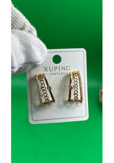 Xuping Rose Gold 3 Lü Zirkon Taşlı Şık Tasarım Kadın Küpe Gold