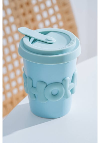 Acar Ruby Silikon Kapaklı Porselen Kupa Mavi - 380 Ml Mavi