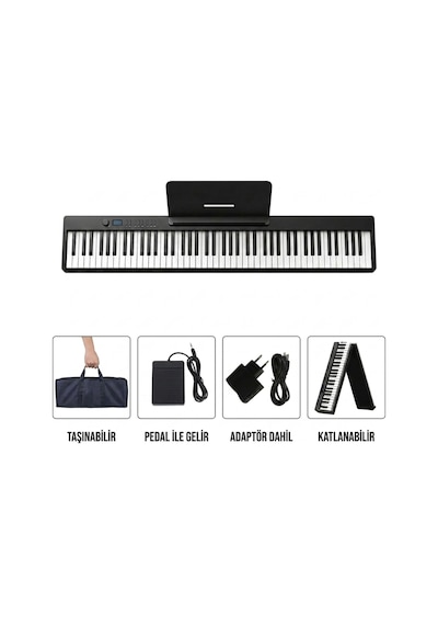 Jwin Jdp-8840 Tuş Hassasiyetli Katlanabilir Bluetooth + Şarjlı Piyano - Siyah