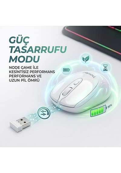 Beyaz Kablosuz Ofis Mouse 2.4g Optik Lens Güç Tasarruf Modlu Tak Çalıştır 10 Metre Menzil Diğer