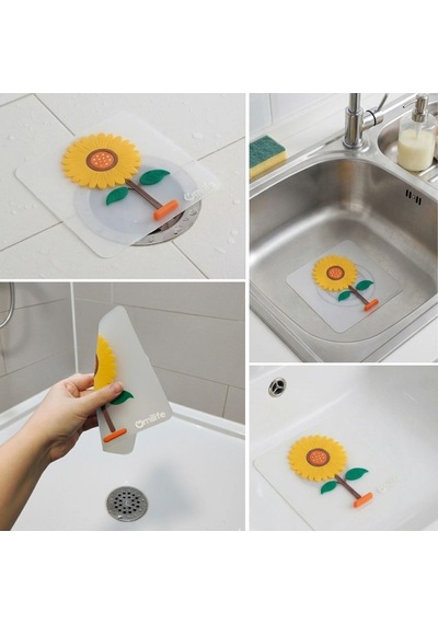 Ayçiçeği Tasarımlı Gider Koku Önleyici Silikon Lavabo Gider Matı Sarı