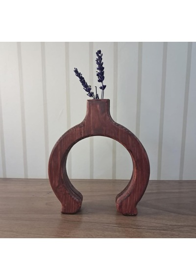 Rustik Ahşap Vazo Seti, El Yapımı Çam Ağacı, Ceviz Antik Mat Kaplama, 2 Parça Dekoratif Çiçeklik, 35x10 Cm Ve 2 Çok Renkli