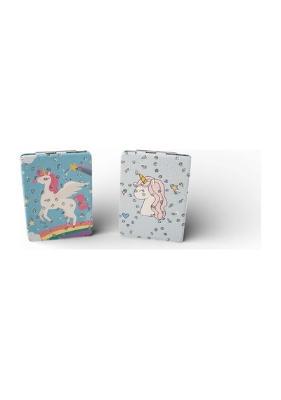 Kadın İkili Cep Aynası Gökkuşağı Ve Unicorn Tasarımlı Çok Renkli