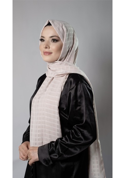 Hürrem Bone Koyu Bej Desenli Şal Şifon Kumaş Kareli Çizgili 202107 44 Koyu Bej