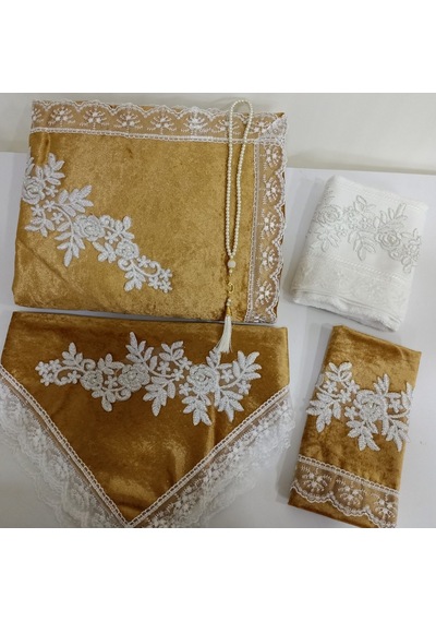 Lamazihome 5 Parça Ekru Kadife Fransız Güpürlü Seccade (487587211)