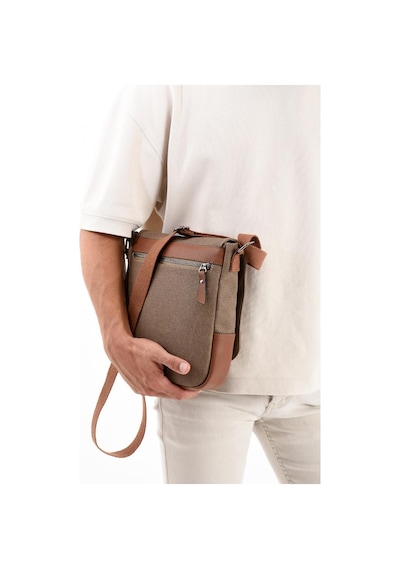 Baginn Kanvas Kumaş Tablet Çantası Erkek Postacı Çanta 27 23 Cm Çapraz Askılı Omuz Çantası Camel
