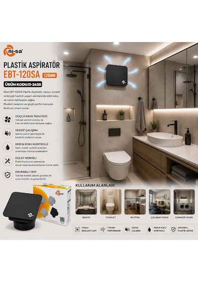 Ni-sa Ebt-120sa Plastik Banyo Aspiratörü 120 Mm 16w - 1900 Rpm, 180 M³/h, Antrasit