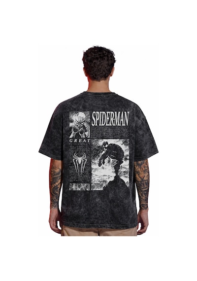 Spider-man Örümcek Adam Rock Metal Müzik Grubu Sırt Baskılı Unise Siyah