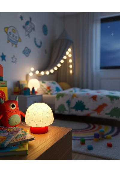 Elana Design Mumi Mantar Abajur - Abajur Ve Çocuk Gece Lambası - Kırmızı