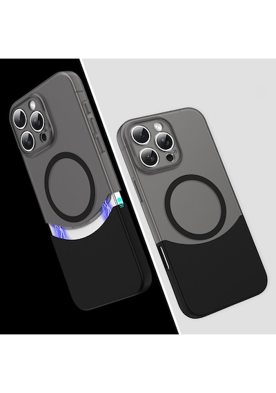 Apple Uyumlu iPhone 16 Pro Max Kılıf M-safe Şarj Özellikli Mıknatıslı Uzrm Duble Kapak - Siyah Siyah