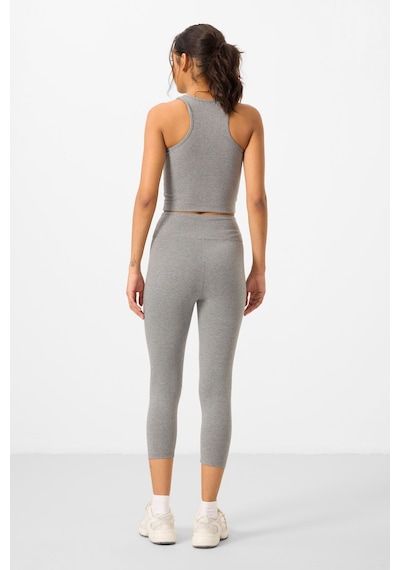 Tommylife Gri Melanj Yüksek Bel Kapri-crop Atlet Slim Fit Kadın Tayt Takım - 95284