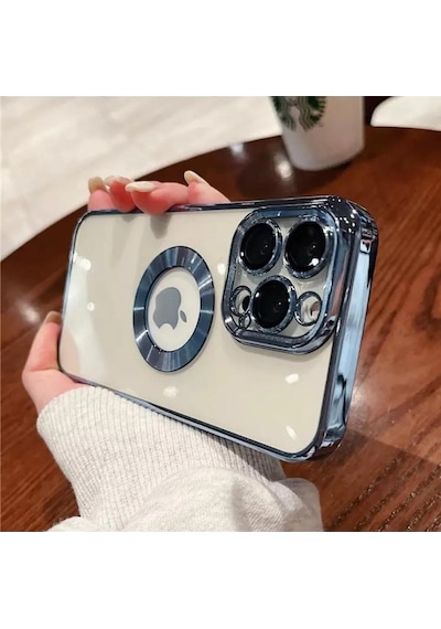 Apple Uyumlu iPhone 14 Pro Extra Kamera Korumalı Kamerası Cam Lensli Lazer Lüx Kılıf - Tam Koruma-kalite Mavi