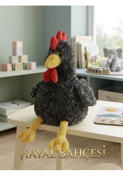 Sesli Öten Çilli Horoz Peluş Oyuncak 40 Cm Siyah