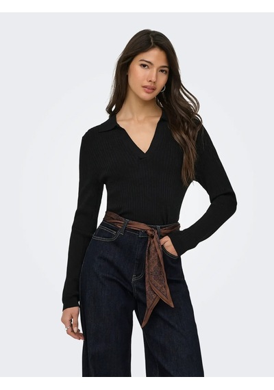 Only Onlkaya Ls Polo Knt Noos Kadın Polo Yaka Triko Kazak 15344841 Siyah